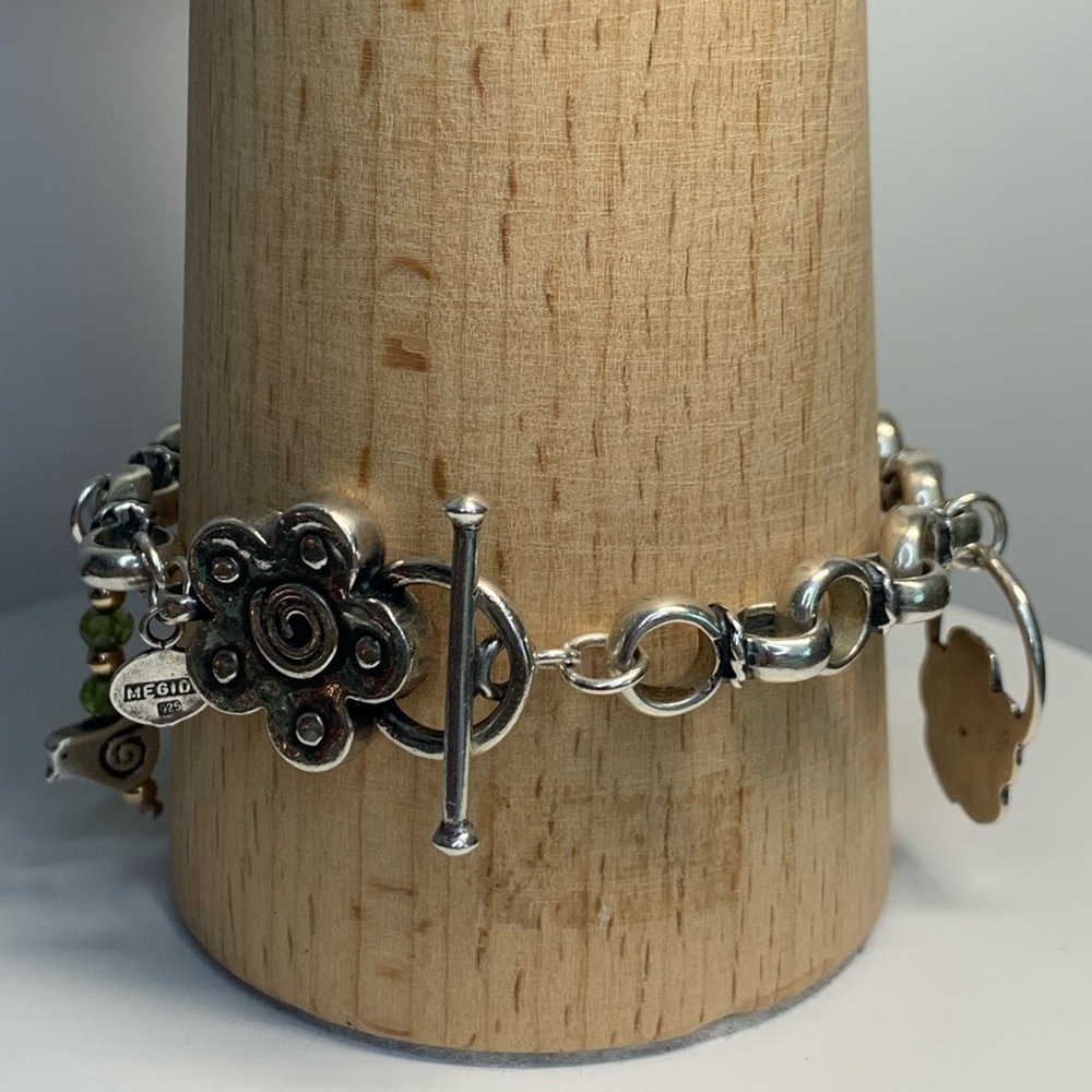 Silpada/Megido Sterling Silver Candy Wrapper Link Charm Bracelet w/Gold Beads